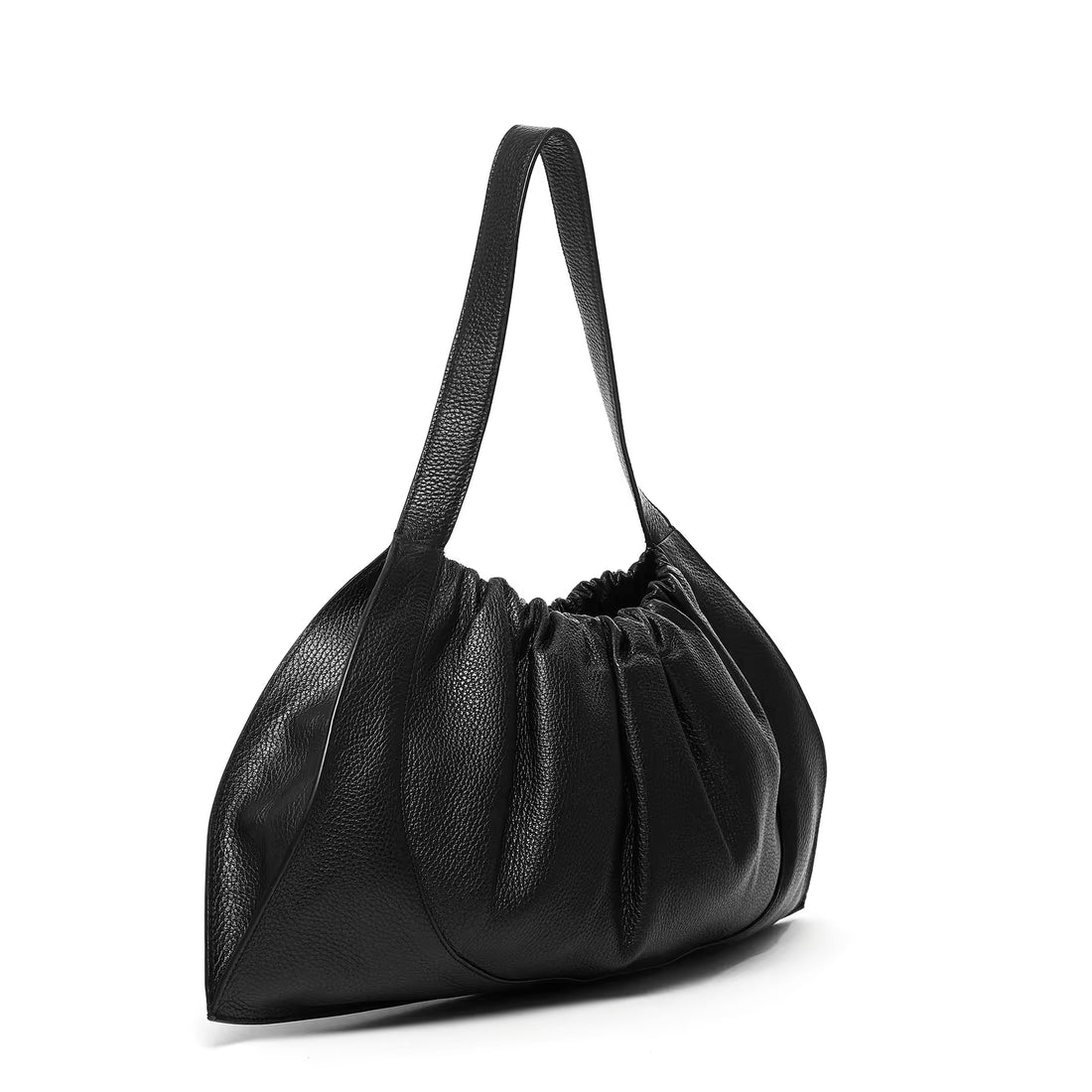 Black Oversize Pebble Grain Tote Bag with Solid Leather Handles
