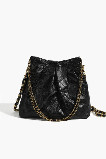 Textured Leather Body with Leather-Woven Gold Chain Strap, All-Match Daily Tote