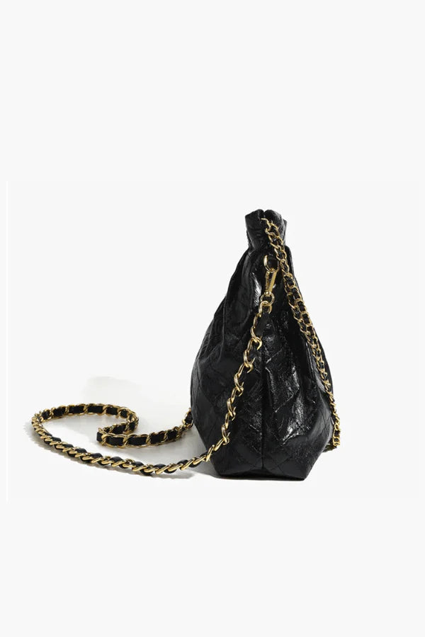 Textured Leather Body with Leather-Woven Gold Chain Strap, All-Match Daily Tote