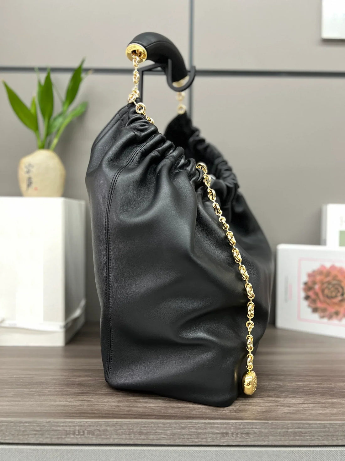 Soft Leather Body with Dual Gold Chain & Curved Top Handle, Multi-scene Daily Shoulder Bag