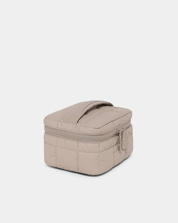 Mocha Quilted Vanity Bag - Beauty Organizer with Vegan Leather Zipper for Daily Use