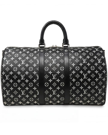 Black Monogram Weekender Bag – Leather Handles & Trim with Silver Hardware