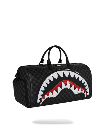 Black Shark-Mouth Duffle Bag – Leather Handles with Gold Zippers