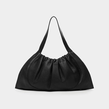 Black Oversize Pebble Grain Tote Bag with Solid Leather Handles
