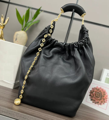 Soft Leather Body with Dual Gold Chain & Curved Top Handle, Multi-scene Daily Shoulder Bag