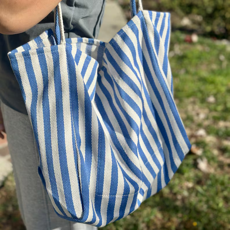 Striped Large Shoulder Bag - Summer Daily Tote Bag for Daily