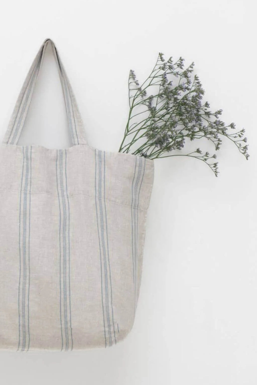 Natural Beige Thin Blue Stripe Slouchy Shoulder Bag - Oversize Market & Beach Daily Tote Bag