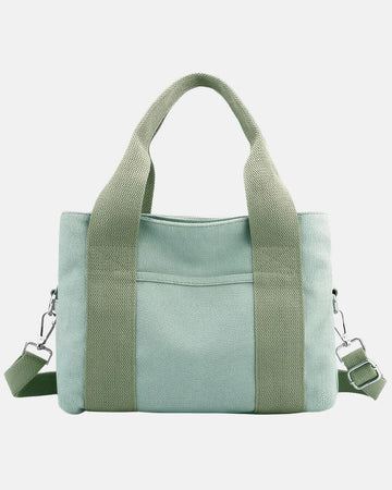 Multi-Tone Canvas Handheld Bag - Daily Crossbody Carry Bag with Faux Leather Metal Buckle Accessories