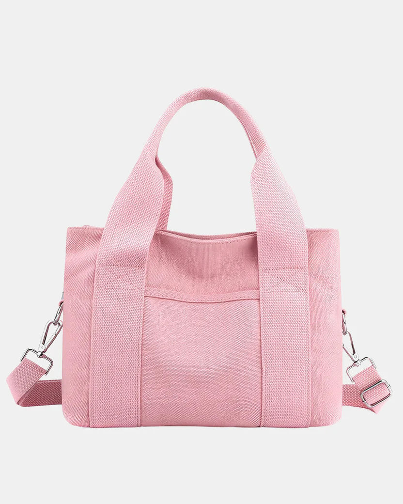 Multi-Tone Canvas Handheld Bag - Daily Crossbody Carry Bag with Faux Leather Metal Buckle Accessories